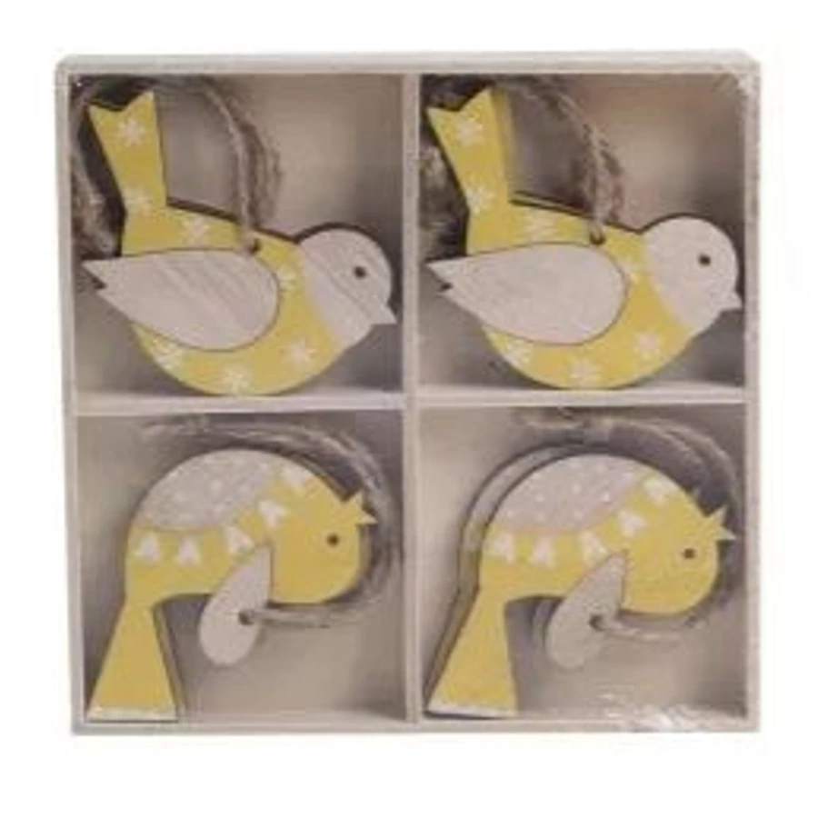 *44815 DEKOR fa sárga/natúr madárka akasztós