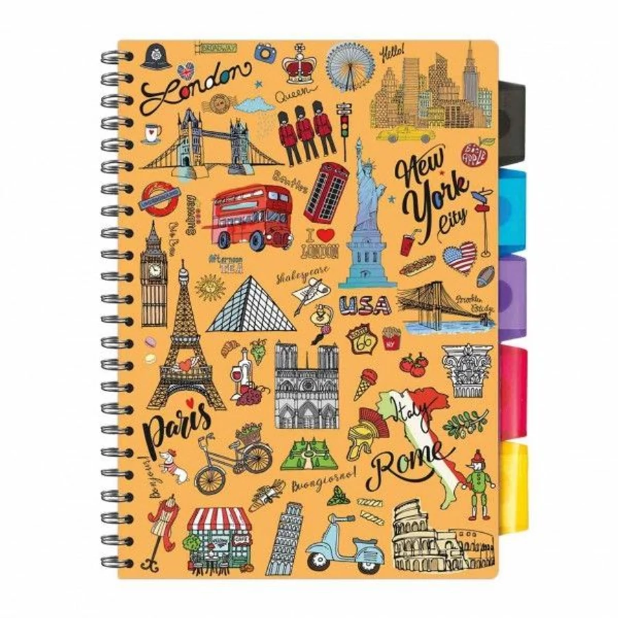 *45622 FÜZET spirál A4 ARGUS vonalas 80lap színregiszteres PP fed. perforált