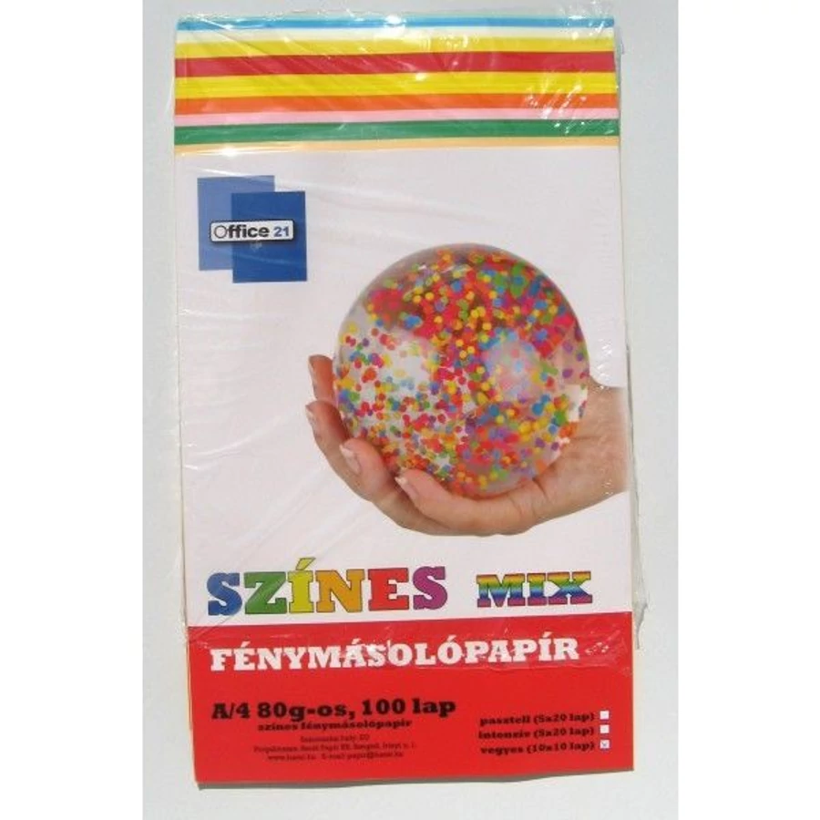 MÁSOLÓPAPÍR A4 színes pasztell+élénk MIX OFFICE 21 10*10lap=100l vegyes