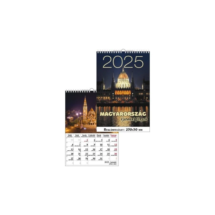 *48151 FALINAPTÁR 2025 Magyarország Éjszakai fények T-Calendar  23*33cm spirálozott