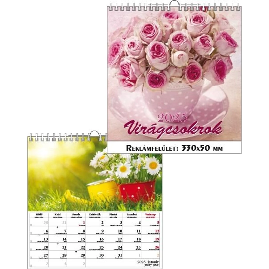 *48153 FALINAPTÁR 2025 Virágcsokrok T-Calendar 33*33cm spirálozott
