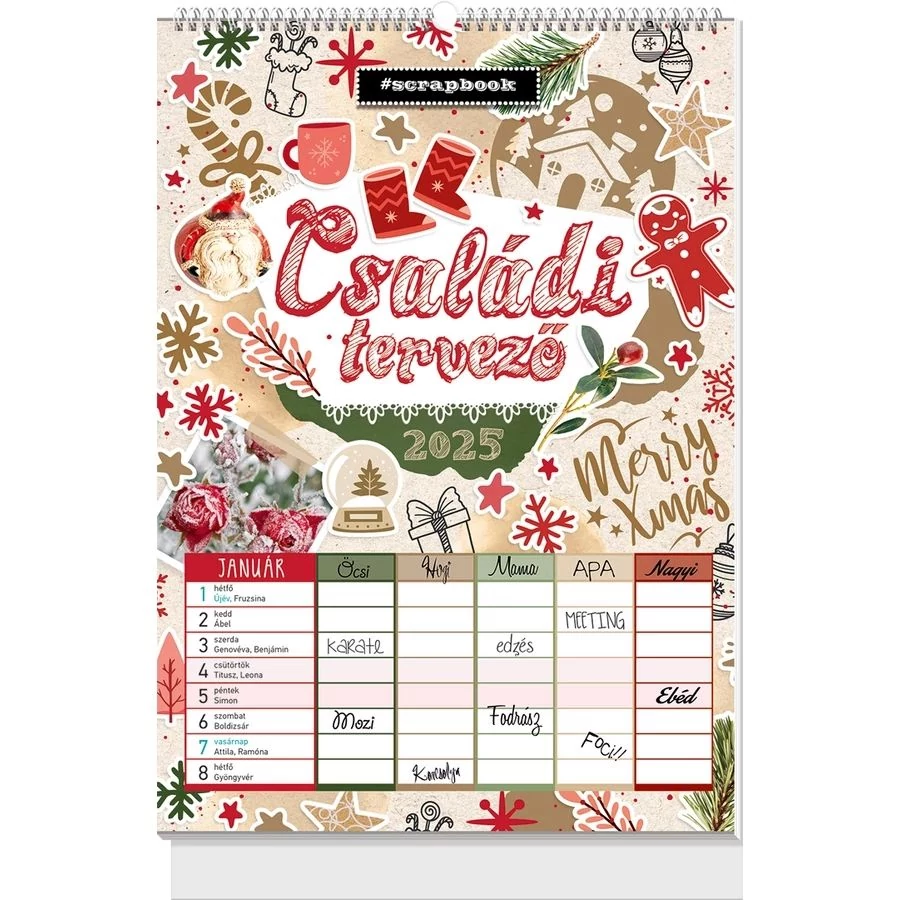*48292 FALINAPTÁR 2025 Családi tervező Scrapbook LIZZY B4 spirálozott 23.5*33cm