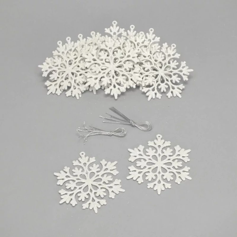 *48473 KAR DEKOR akasztós csillámos hópihe dísz fehér vagy pezsgő színben d10cm