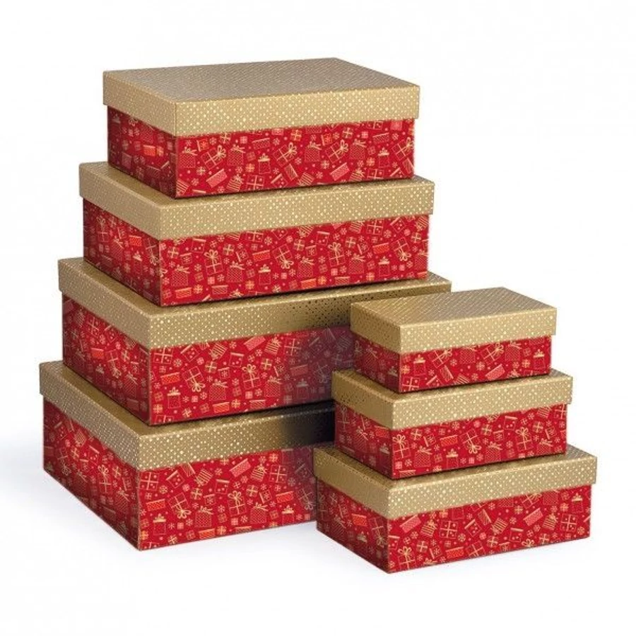 DÍSZDOBOZ ARGUS tégla karácsonyi arany/piros 7/5 21*13,5*7,5cm