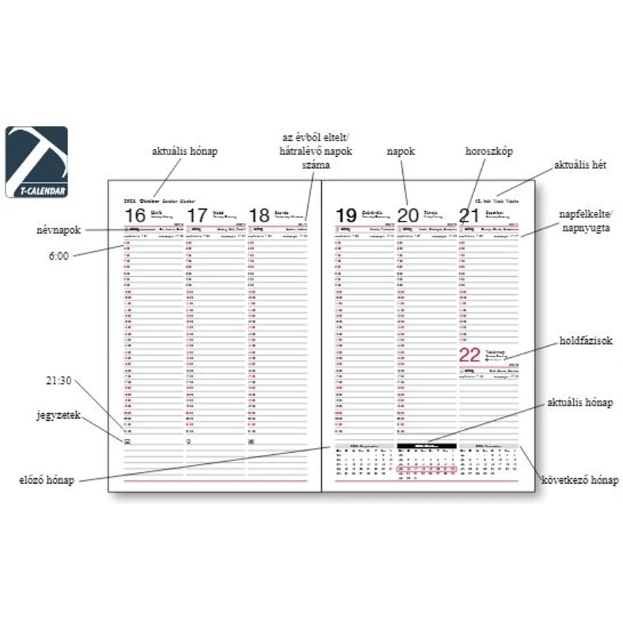 *48676 HATÁRIDŐNAPLÓ 2023 B5 heti T-Calendar Baladek Casina Balacron zöld