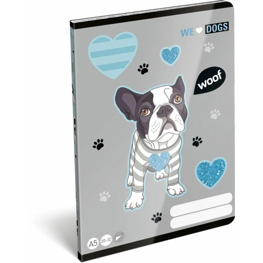 *49695 FÜZET A5 LIZZY sima 20-32 We Love Dogs Woof