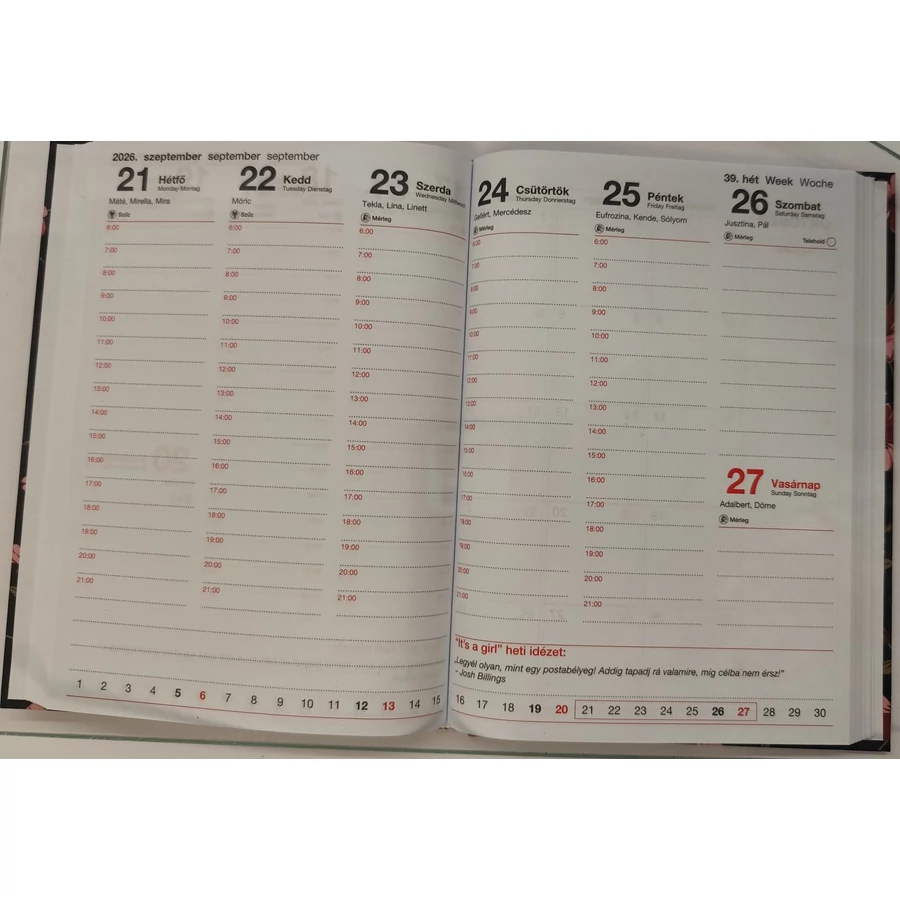 *50578 HATÁRIDŐNAPLÓ 2026 B6 heti T-Calendar It's a Girl