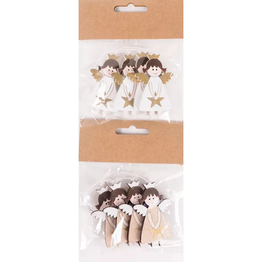*51028 KAR DEKOR akasztós fafigura, angyalka csillaggal  6cm