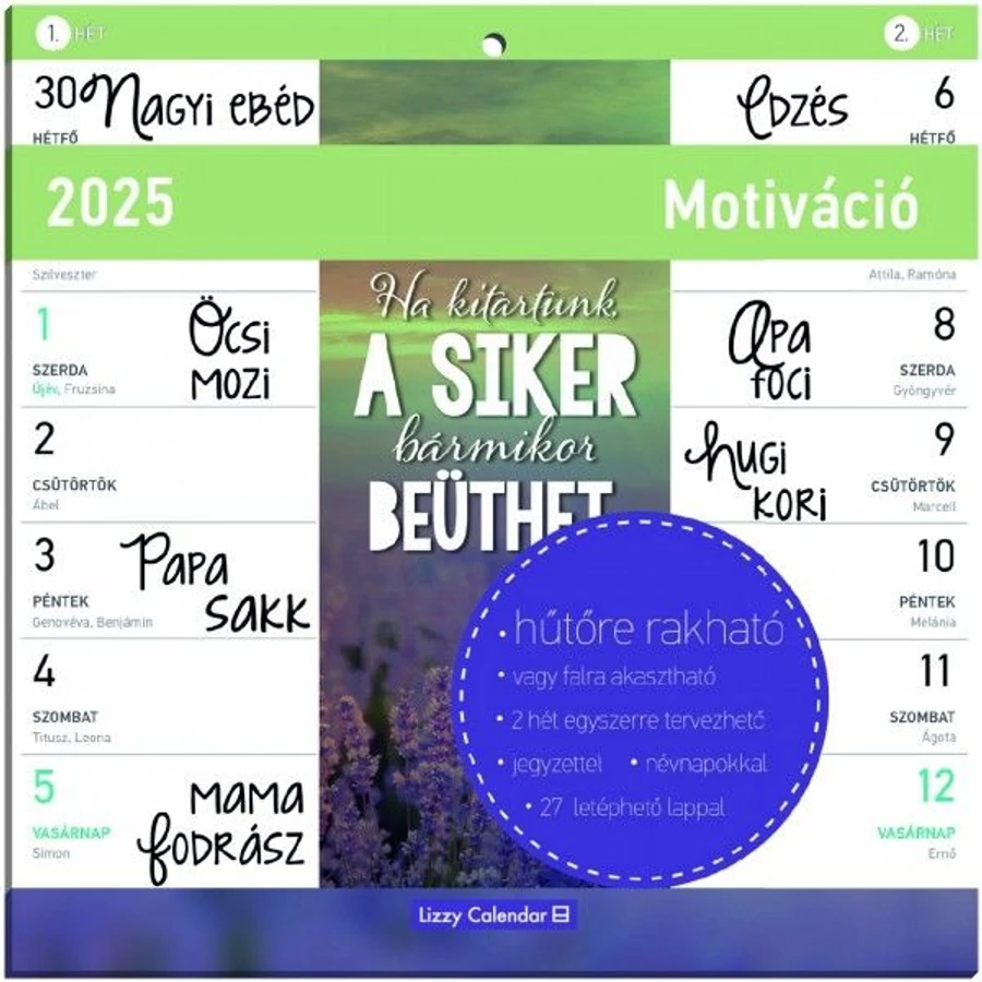 *51049 FALINAPTÁR 2025 tervező LIZZY Motiváció kétheti mágneses