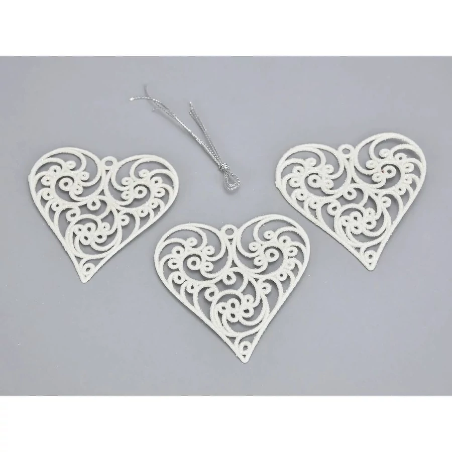 *53226 DEK. csillámos szív, fehér, áttört, akasztós 8cm