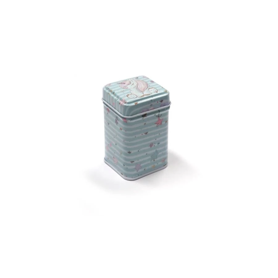 *53377 DÍSZDOBOZ fém husszúkás 4,4*4,4*7cm unikornis, fényes