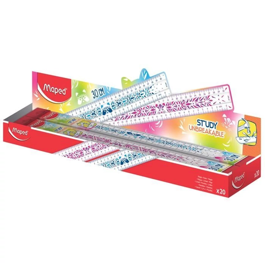 *53506 VONALZÓ egyenes 30cm MAPED törhetetlen "Study Unbreakable Fancy" mintás