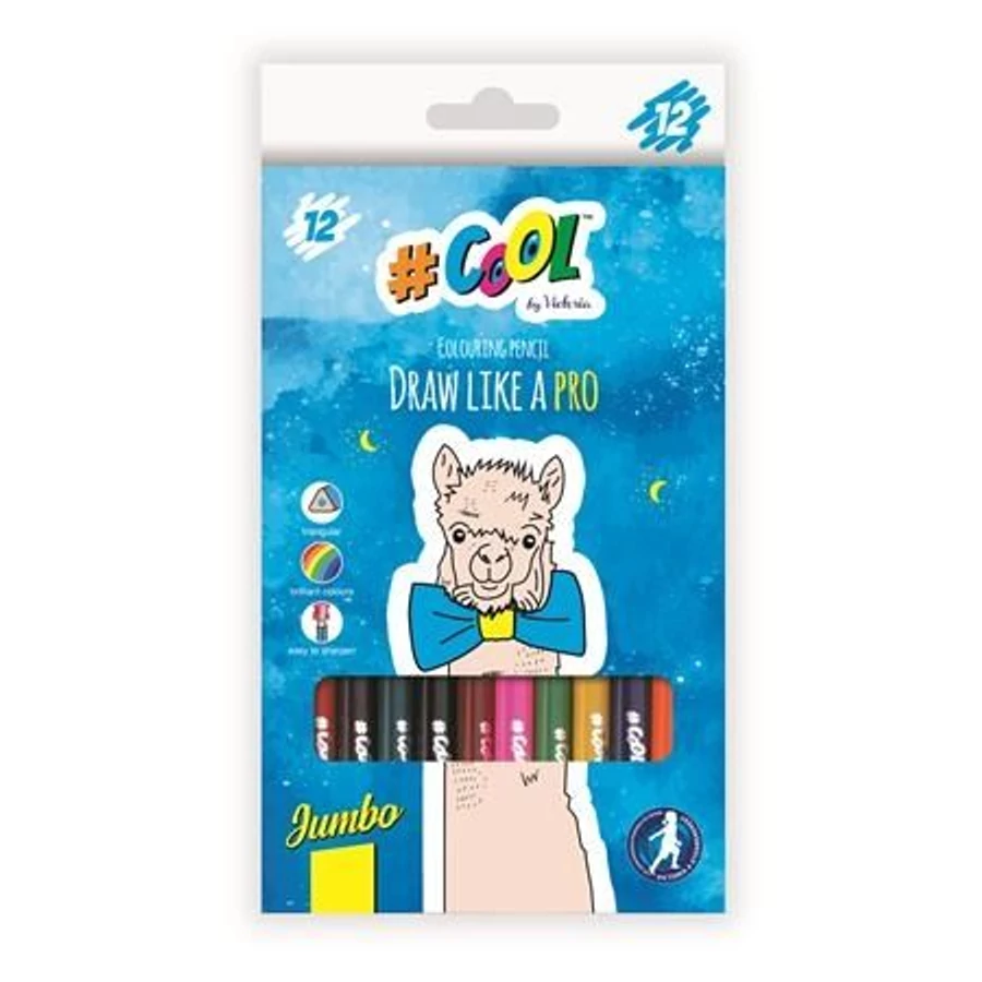*53546 SZÍNES CERUZA 12 COOL BY VICTORIA vastag háromszögletű