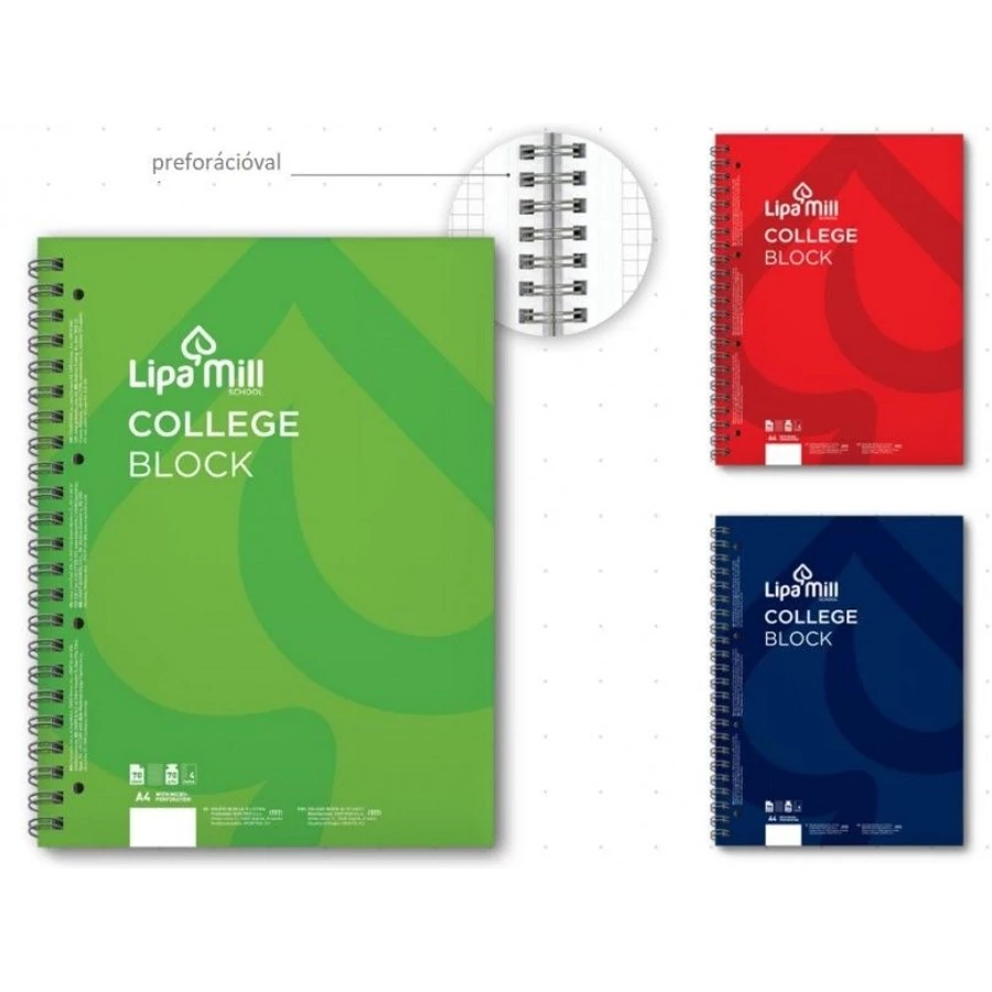 *53609 FÜZET spirál A5 Lipamill  College Block kockás 70l