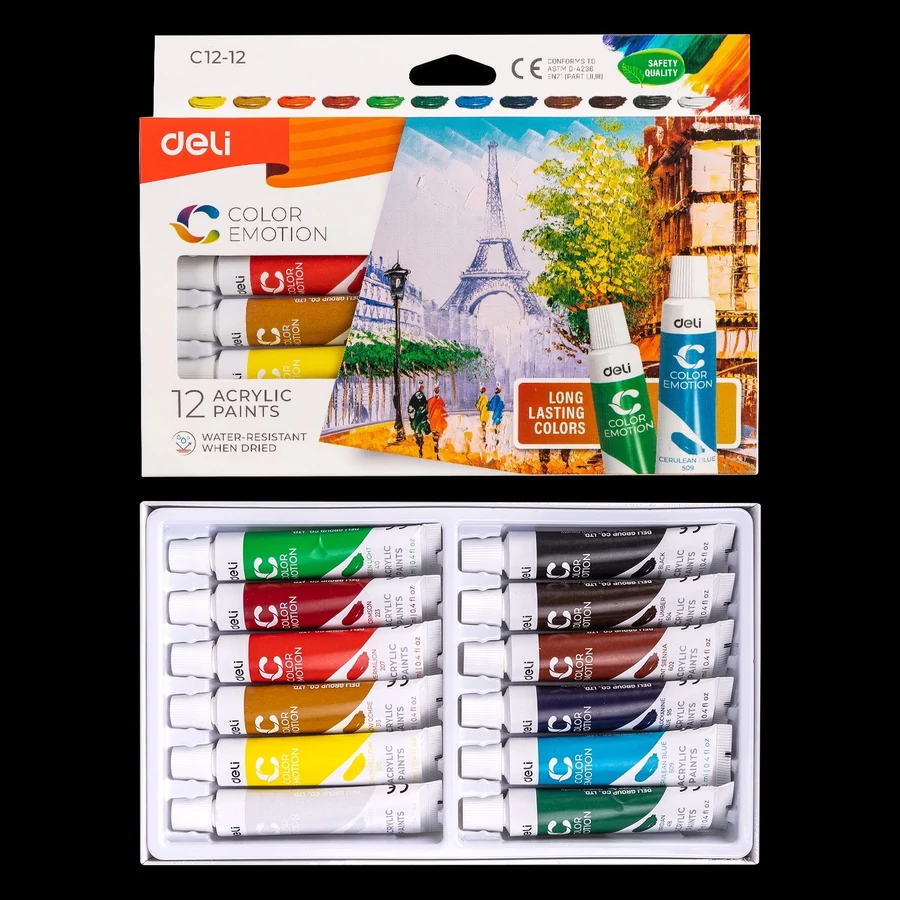 *53828 AKRILFESTÉK készlet 12 DELI Color Emotion  12ml   C12-12