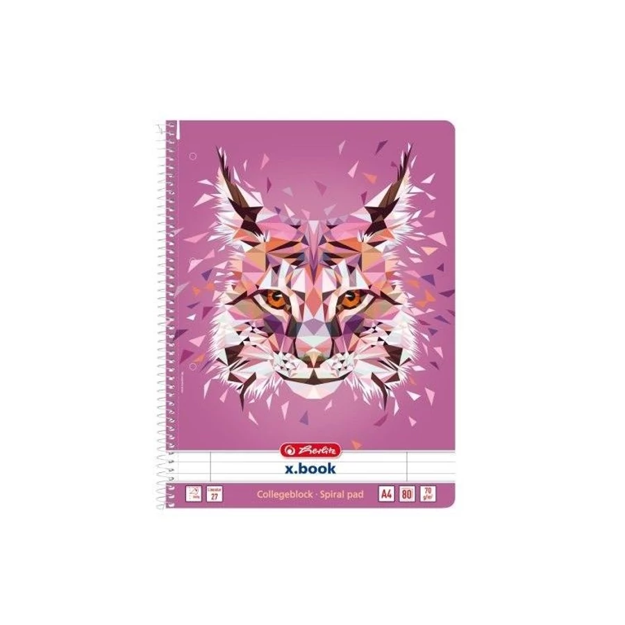 *53994 FÜZET spirál A4 HERLITZ vonalas 80l lyukasztott Wild Animals