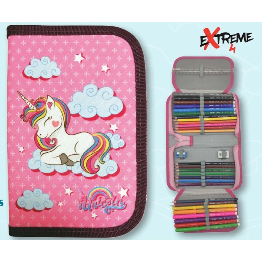 *54072 TOLLTARTÓ 2 klapnis EXTREME4ME töltött MILÁN írószerekkel vegyes minta