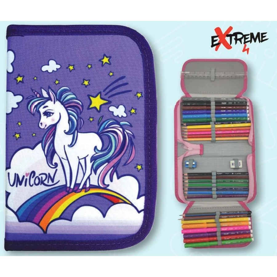 *54072 TOLLTARTÓ 2 klapnis EXTREME4ME töltött MILÁN írószerekkel vegyes minta