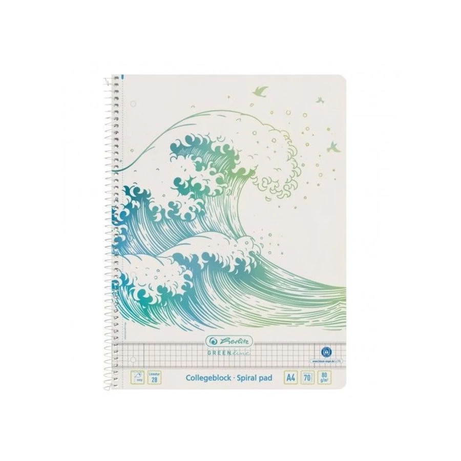 *54231 FÜZET spirál A4 HERLITZ kockás 70l Green Hullám