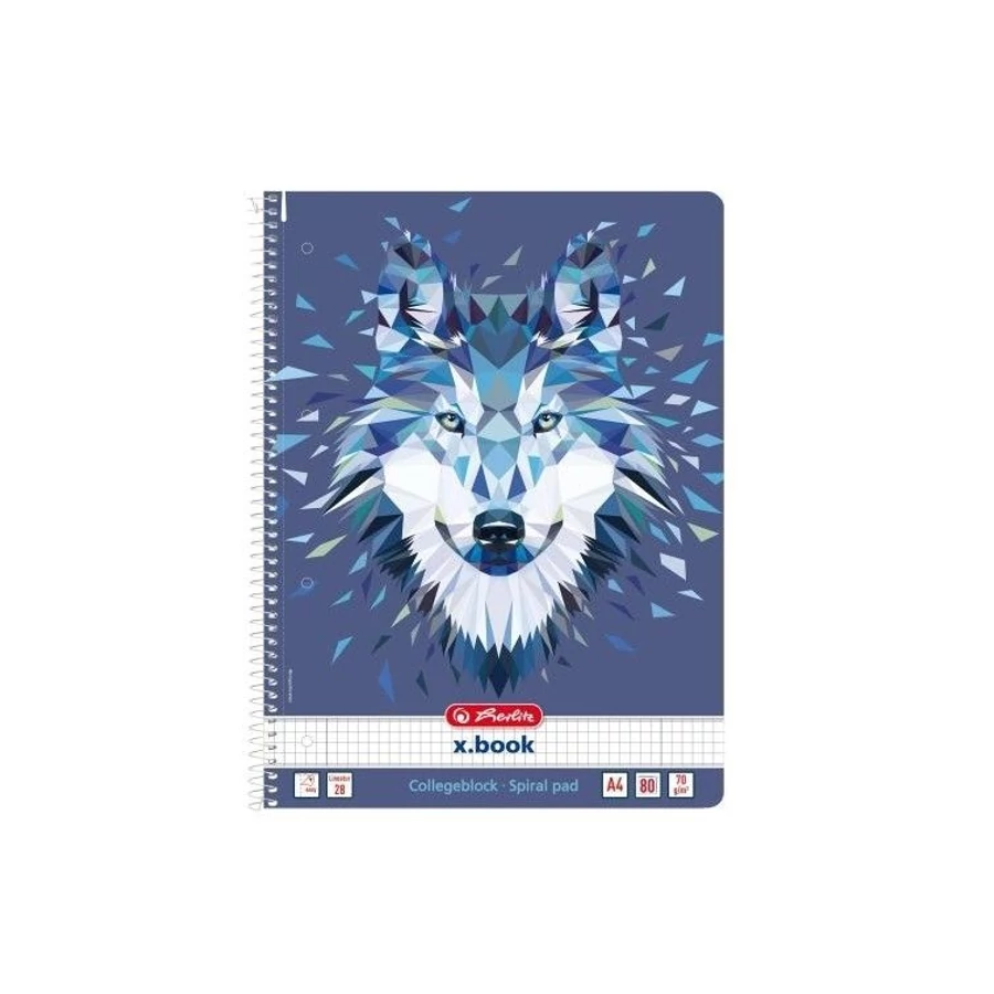 *54474 FÜZET spirál A4 HERLITZ kockás 80l lyukasztott Wild Animals