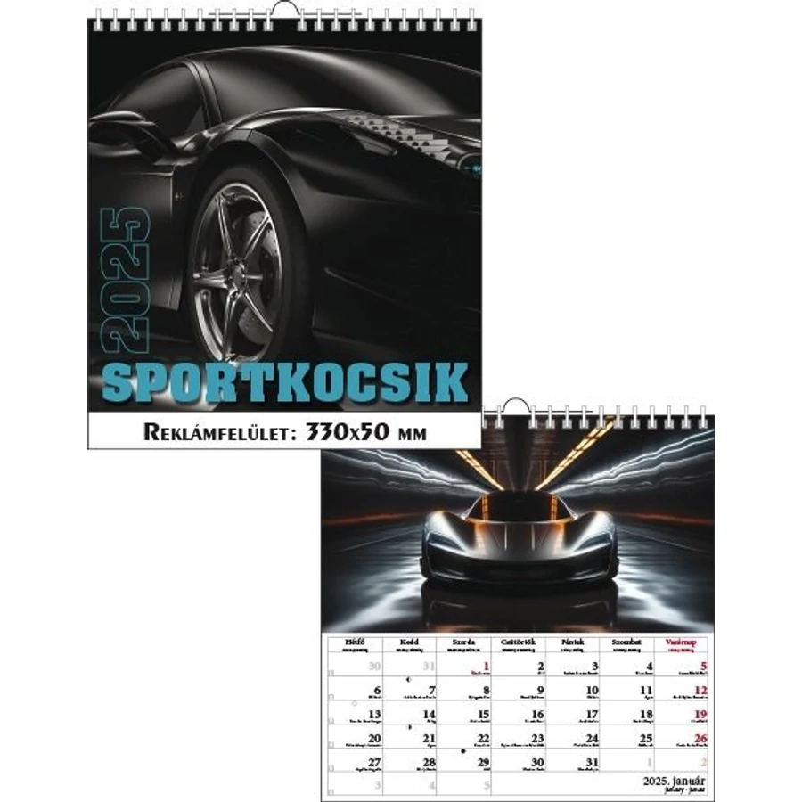 *54557 FALINAPTÁR 2025 Sportkocsik T-Calendar 33*33cm spirálozott