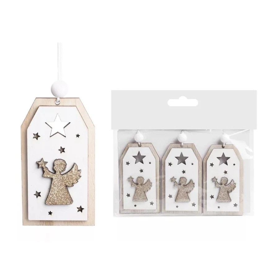 *54621 KAR. DEKOR akasztós fafigura glitteres angyal 7,5cm