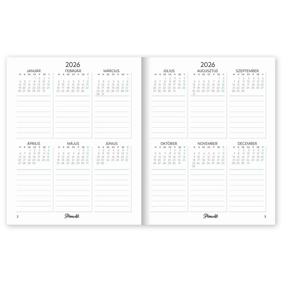 *54730 HATÁRIDŐNAPLÓ 2026 B6 11*14cm  mini heti tervező PlanAll