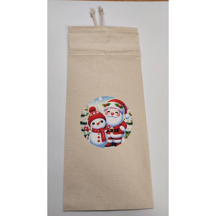 MIKULÁS tasak textil dekorálva (Mikulás hóemberrel)