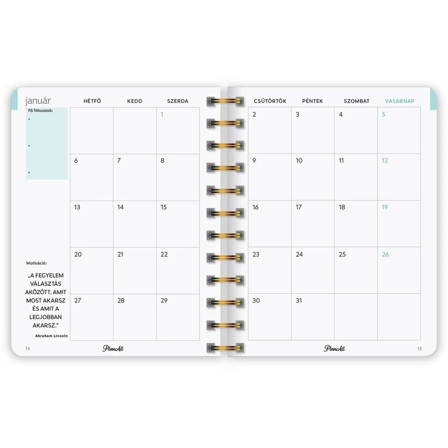 *54801 HATÁRIDŐNAPLÓ LIZZY 2026 PlanAll midi B6 classic spirálos heti tervező