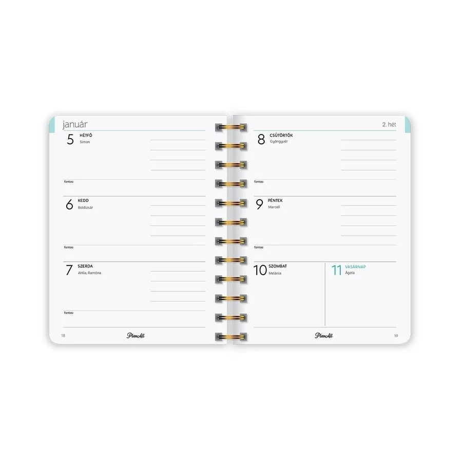 *54801 HATÁRIDŐNAPLÓ LIZZY 2026 PlanAll midi B6 classic spirálos heti tervező