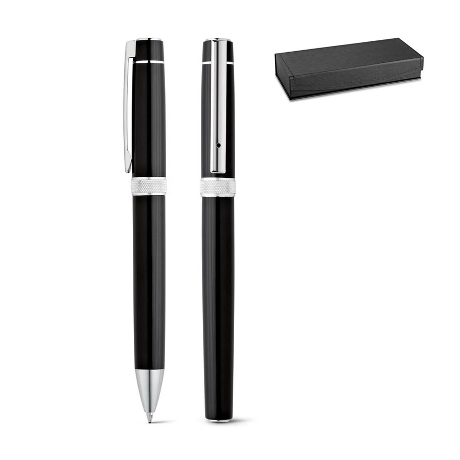 *55305 GTOLL szett fém DOURO gtoll+roller fekete, ezüst kiegészítőkkel, tolldobozban