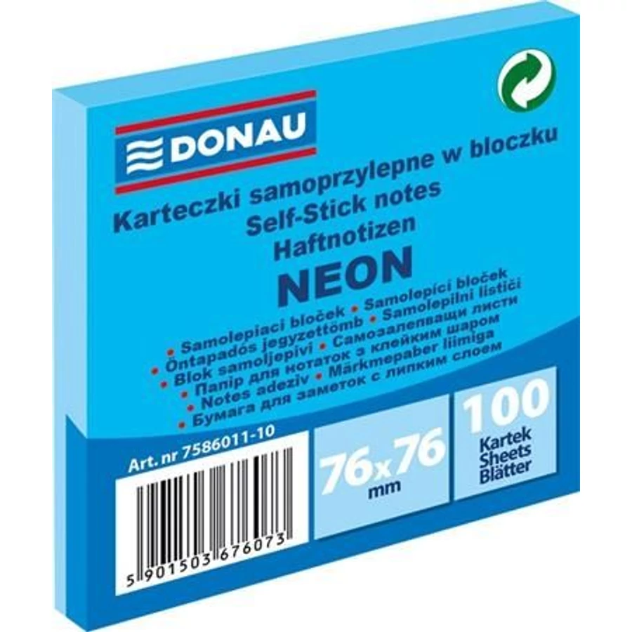 *55781 NOTESZ ÖNTAPADÓS  76*76mm  100l DONAU neon D7586