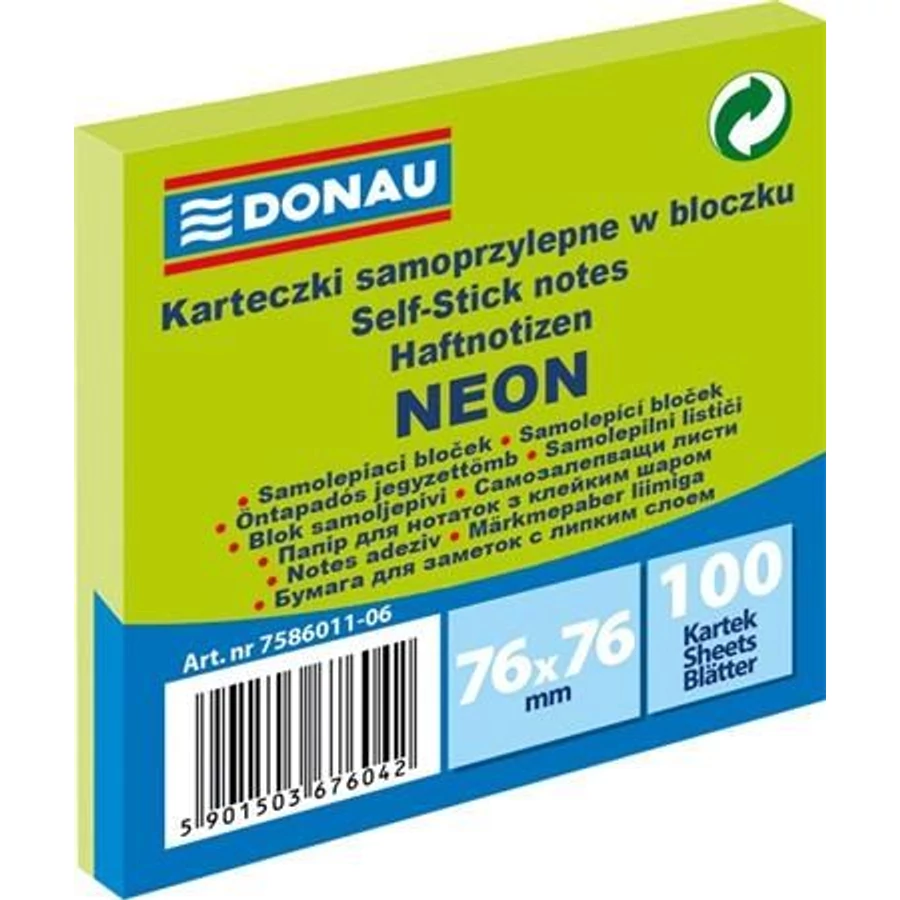 *55781 NOTESZ ÖNTAPADÓS  76*76mm  100l DONAU neon D7586