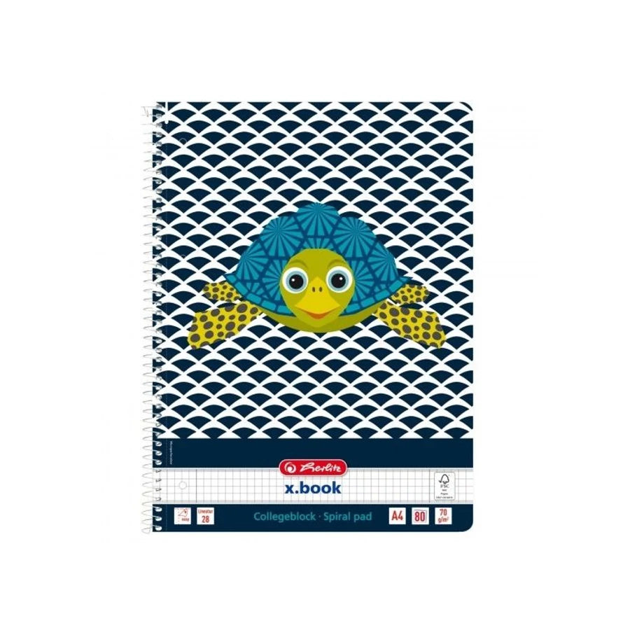 FÜZET spirál A4 HERLITZ kockás 80l lyukasztott Cute Animals (Teknős, 50039203)