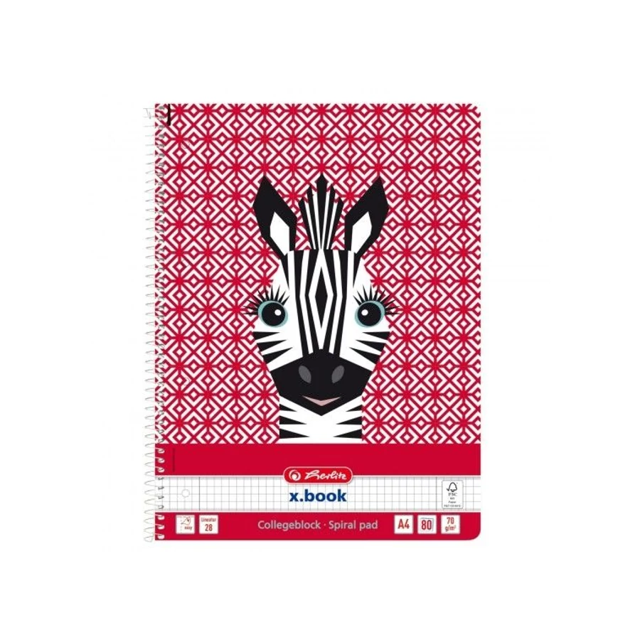 FÜZET spirál A4 HERLITZ kockás 80l lyukasztott Cute Animals (Zebra, 50039210)