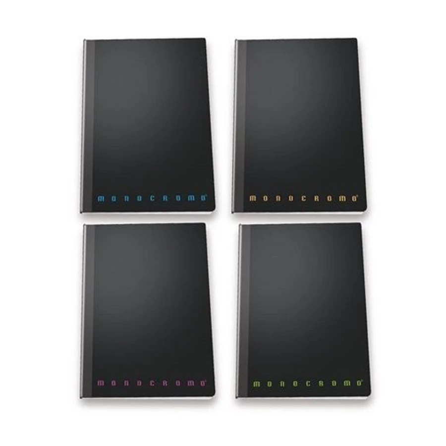 *56138 FÜZET A4 PIGNA kockás 80lap PPL Monocromo varrott feteke borító neon írás