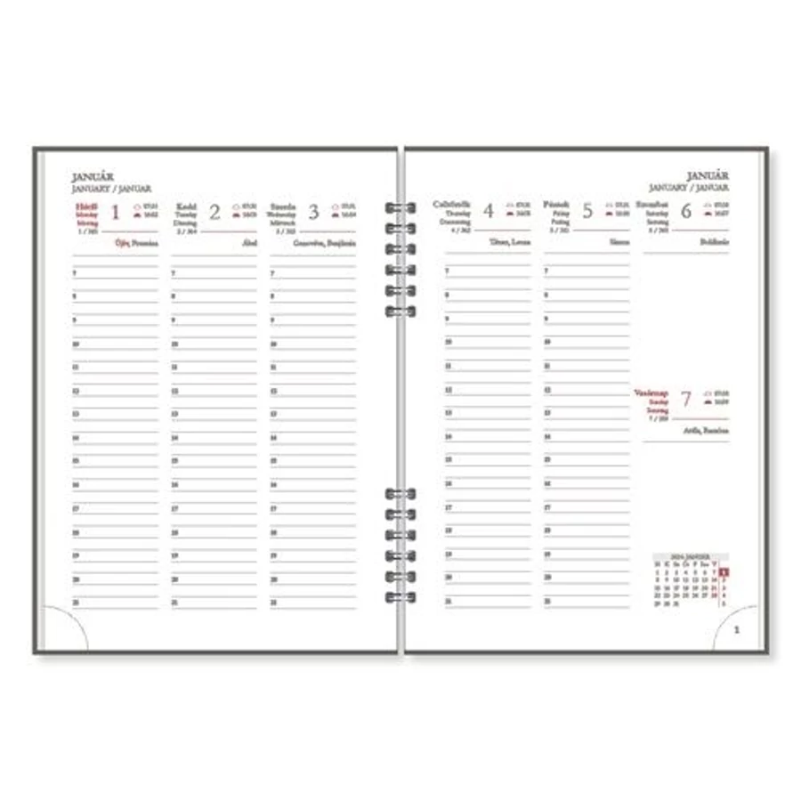 *56410 HATÁRIDŐNAPLÓ 2024 A5 heti Period ECO spirálos