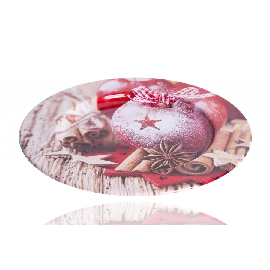 *56428 KARÁCSONYI BÁDOG TÁLCA kerek, alma, fahéj mintával 33cm