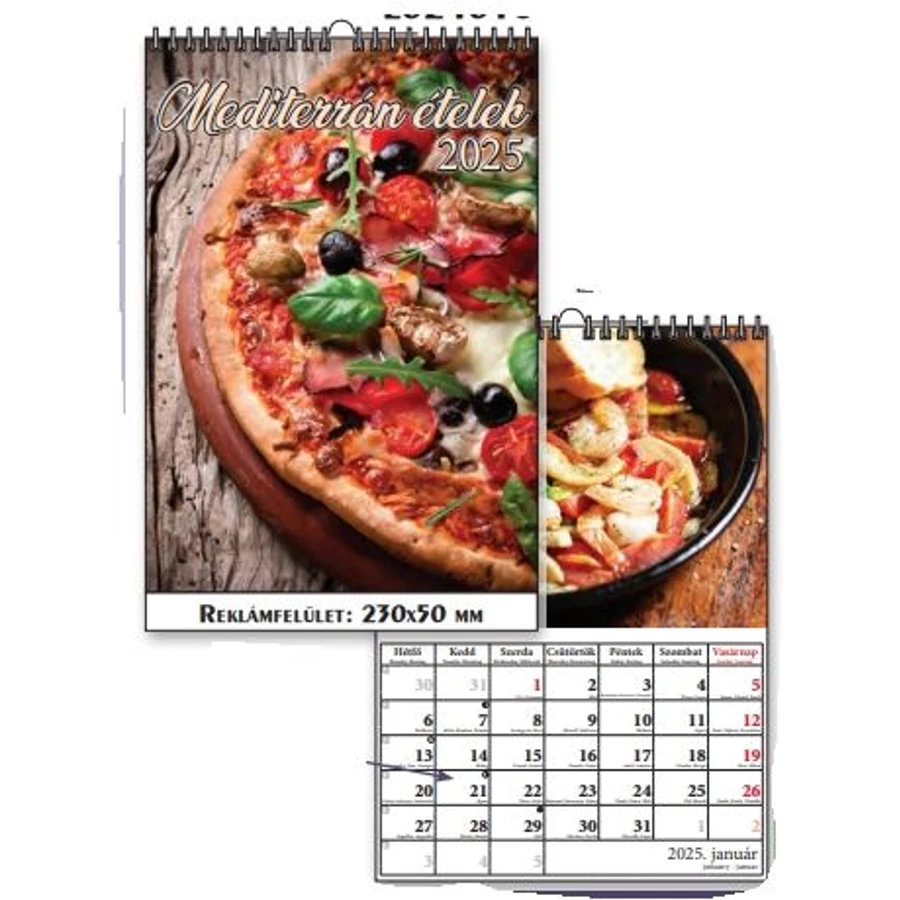 *56450 FALINAPTÁR 2025 recept Mediterrán ételek T-Calendar 23*33cm spirálozott