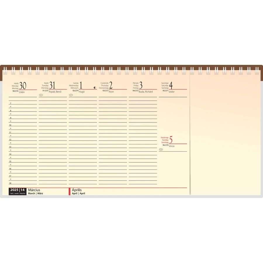 *56570 NAPTÁR asztali 2025 RealSys.7942 félórás, fekvő, blokktömbös, chamois lap,