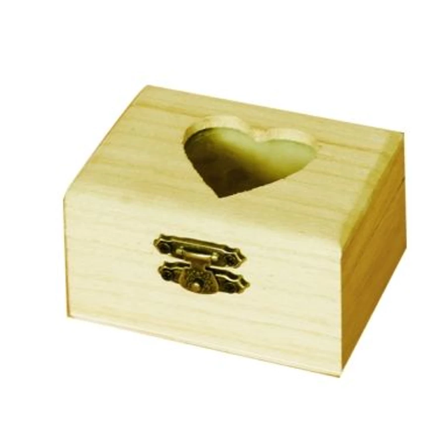 *56760 DOBOZ fa natur Pentart csatos téglalap, szív alakú lyukkal a tetején 8*4,5*6cm