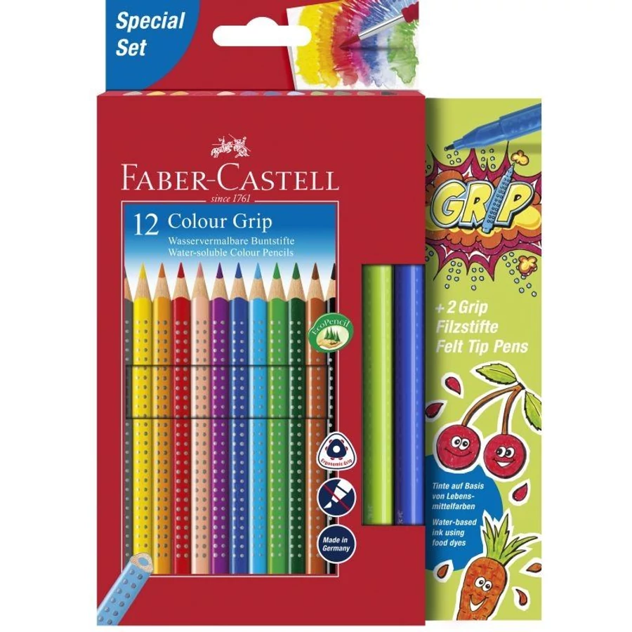 SZÍNES CERUZA 12 FABER Castell Grip GUMIS +2db Grip filctoll