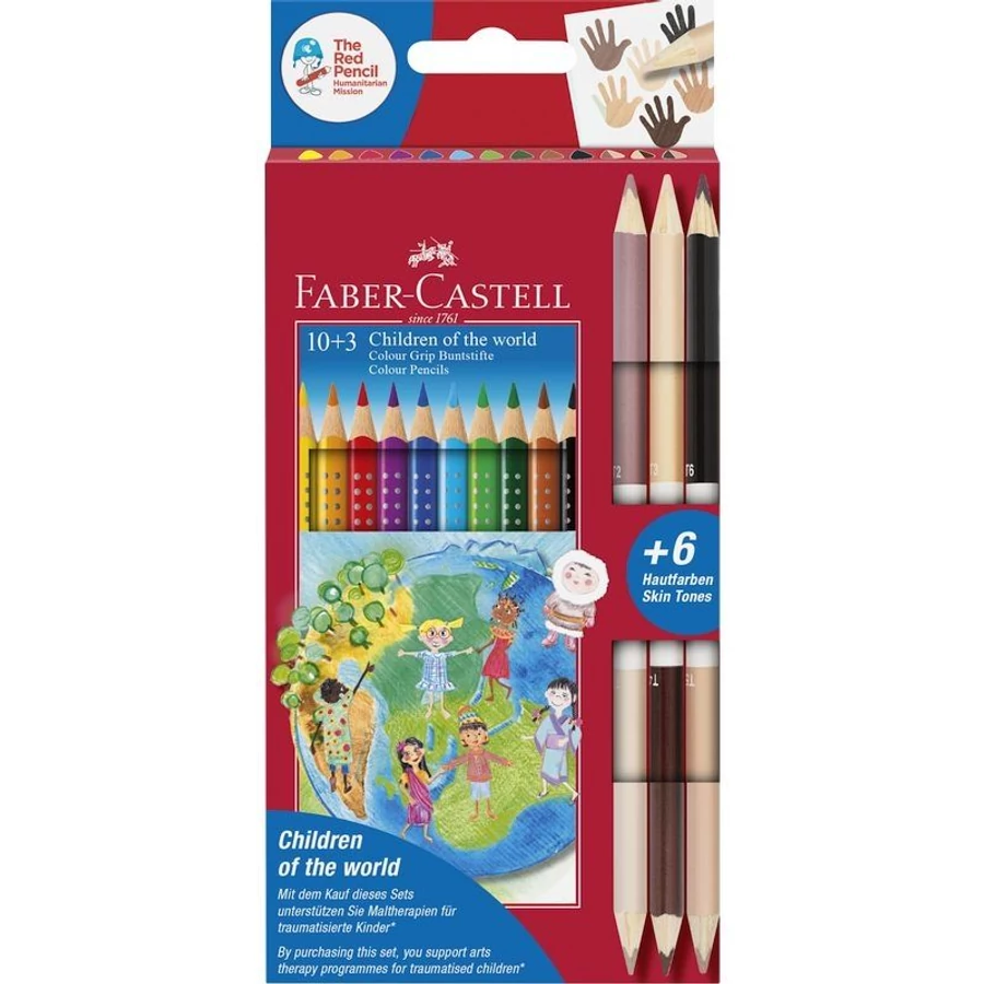 SZÍNES CERUZA 10 FABER Castell Grip GUMIS +3db bicolor bőrsz. ceruza