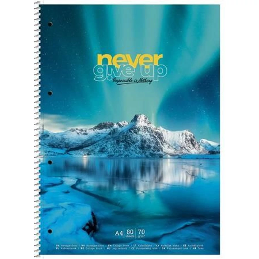 *57521 FÜZET spirál A4+  SHKOLYARYK kockás 80l "Never Give Up"