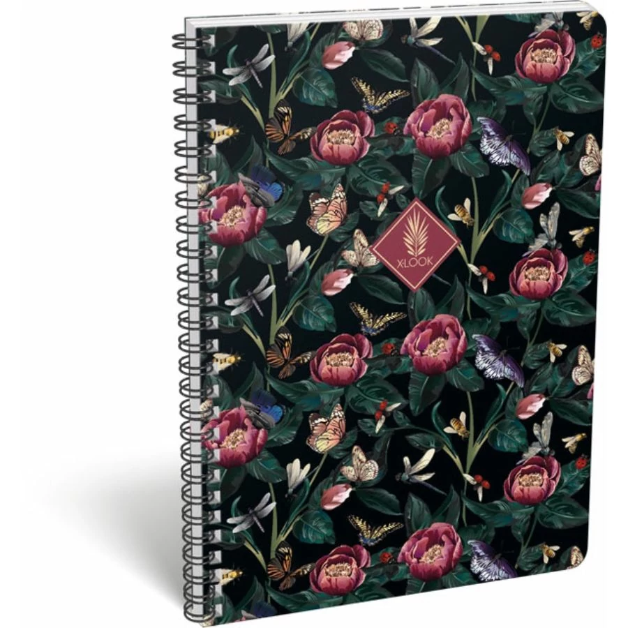 FÜZET spirál A4 LIZZY vonalas  80l XRCise Look (Twelve, fekete virágos, 23060320)