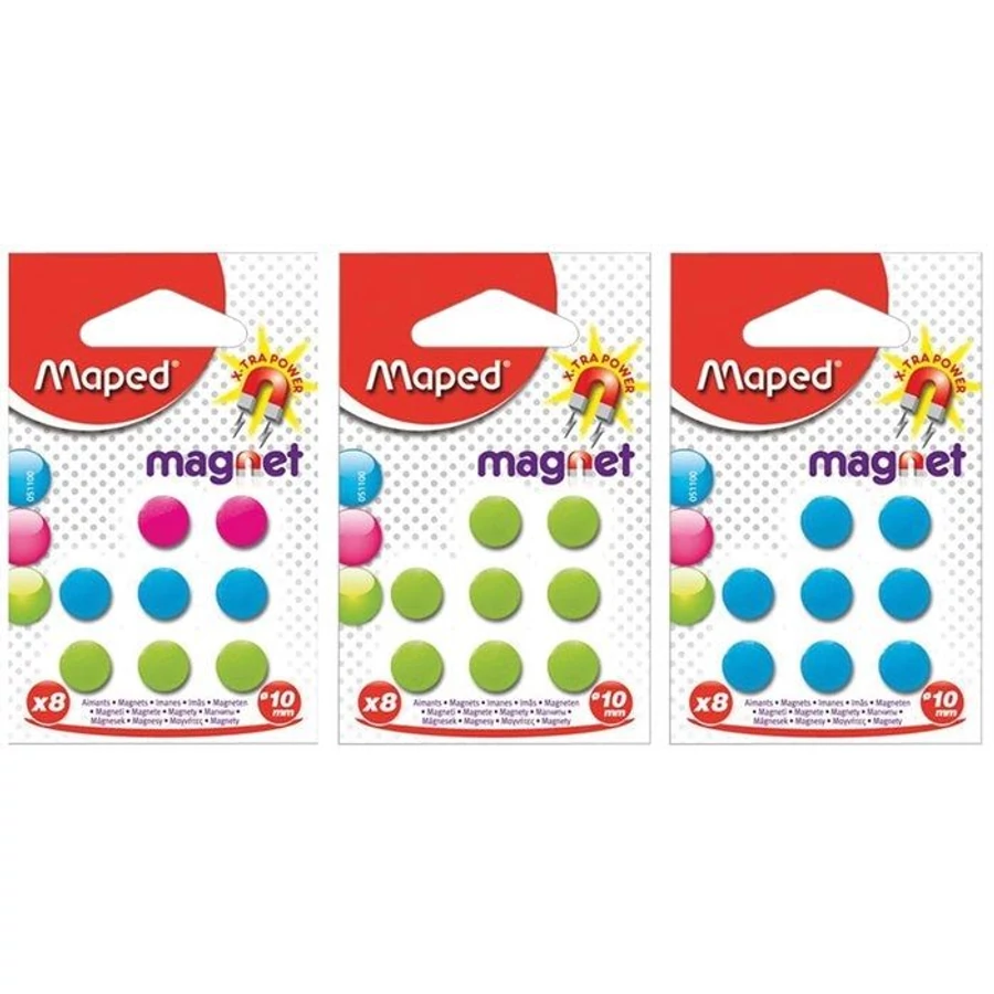 *57900 MÁGNES 10mm kerek MAPED vegyes színek 8db/bliszt.