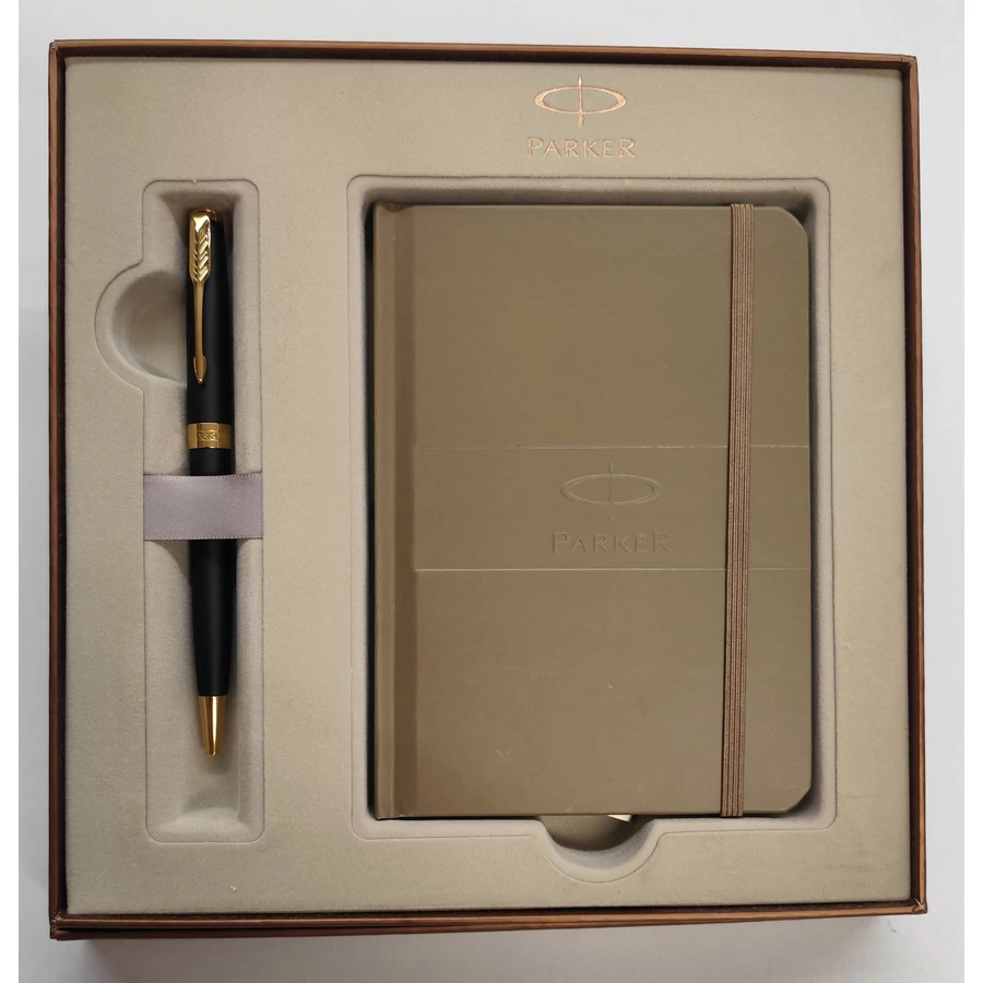 *58127 PARKER ROYAL Sonnet golyóstoll matt fekete arany klipsz 1931507+notesz+dob