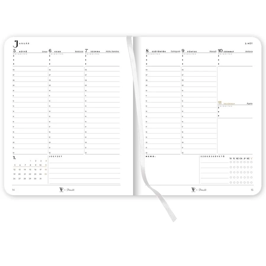 *58188 HATÁRIDŐNAPLÓ 2026 B5 heti tervező PlanAll New Classic Viszkok Fruzsi Library