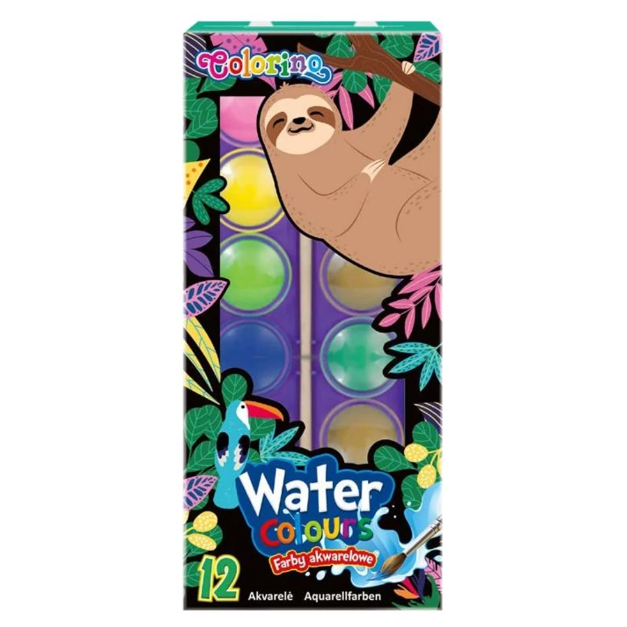 VÍZFESTÉK 12 COLORINO Wildkid 25mm-es korongok, ecsettel