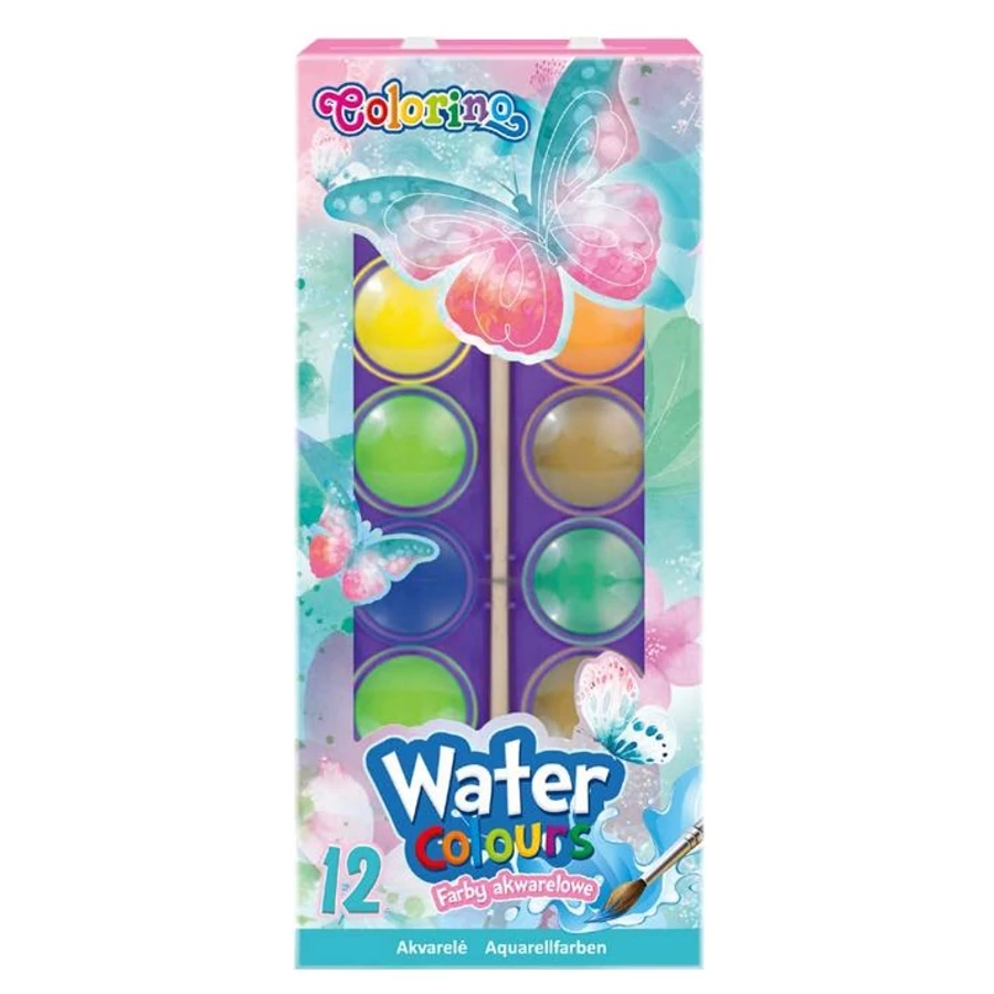 VÍZFESTÉK 12 COLORINO Follow your dreams 25mm-es korongok, ecsettel